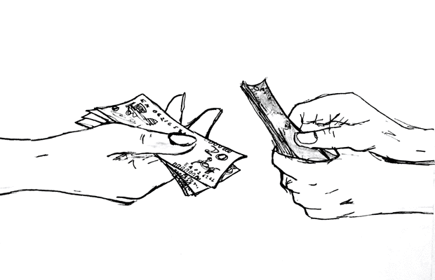 Hands exchanging cash