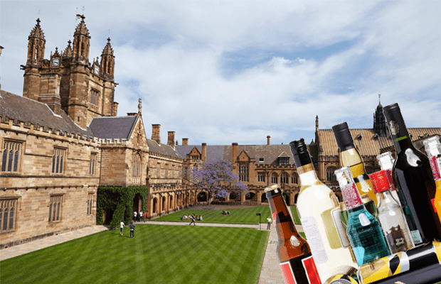 Photo of the USyd Quadrangle, and with a photo of half drunk