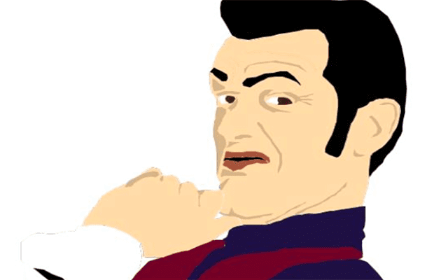 A cartoon of Robbie Rotten, with his hand resting on his chin.