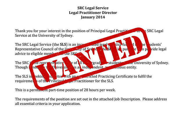 Contract for principal solicitor with "WANTED" in red