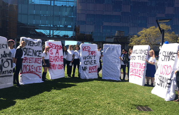 Students protested Open Day by carrying mattresses decrying the University response to sexual harrassment.