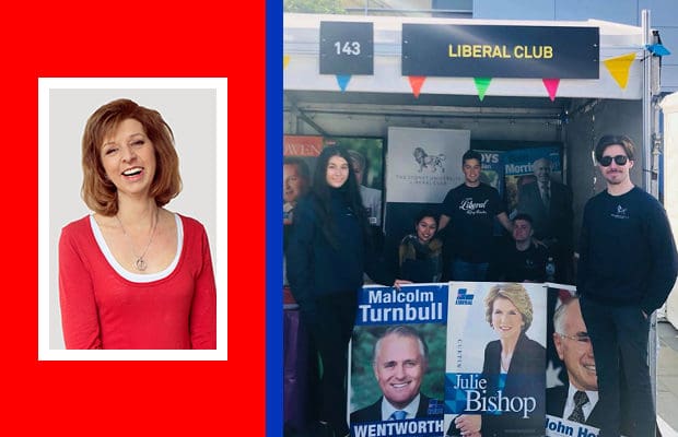 Bettina Arndt next to the Liberal Club stall - photoshop