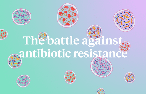 Graphic featuring the title of the article and some colourful illustrations of microscopic germs