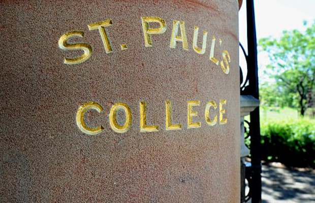 paul's college gate pillar reads "st pauls"