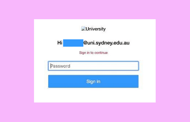 Screenshot of the fake phishing site, on a pink background