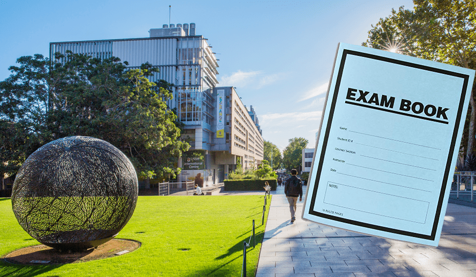 Photo of a road in UNSW, with an exam booklet superimposed on top.