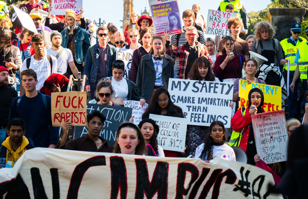 An image of protesters outside the University of Sydney
