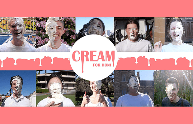 Image of Cream's cover photo, 10 candidates covered in whipped cream