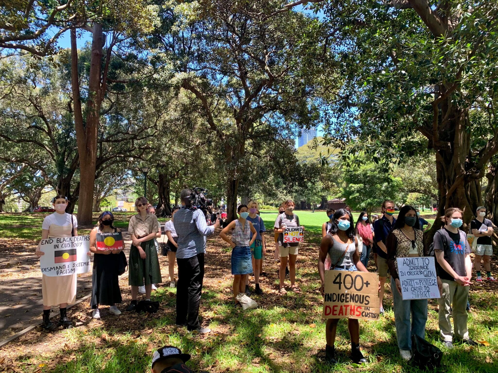 Protesters gathered at the Domain. Photography: Brianna Bullivant